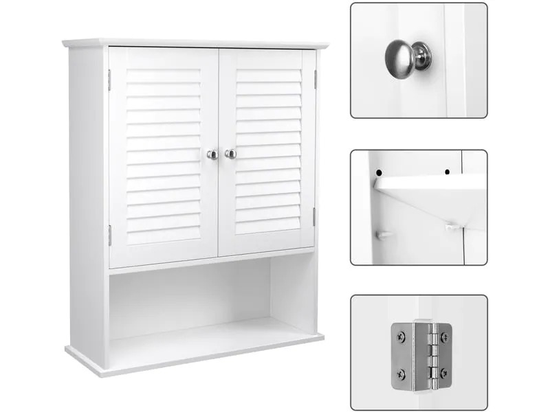 VASAGLE Wandregal mit Doppeltür aus MDF, Weiss