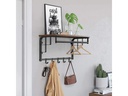 VASAGLE Wandregal mit Haken und Stange, Holz/Metall