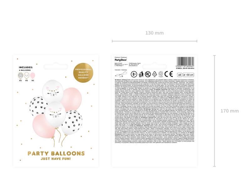 Partydeco Luftballon Cat mix Ø 30 cm, 6 Stück