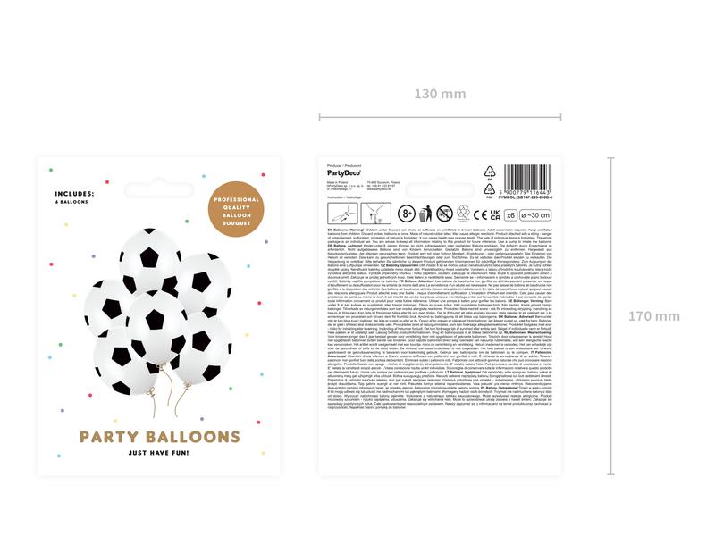Partydeco Luftballon Fussball Ø 30 cm, 6 Stück
