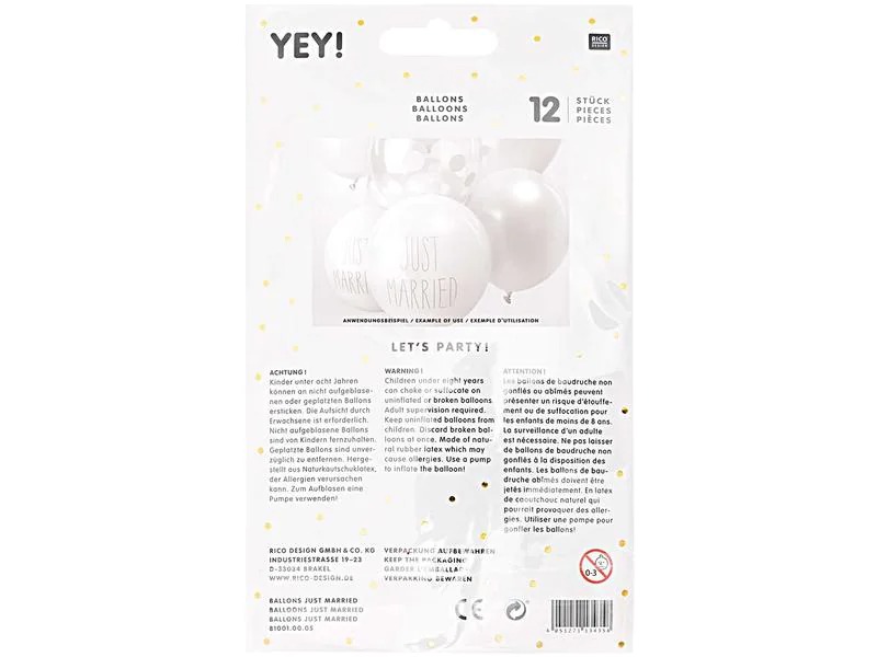 Rico Design Luftballon Just Married Ø 30 cm, 12 Stück, Weiss