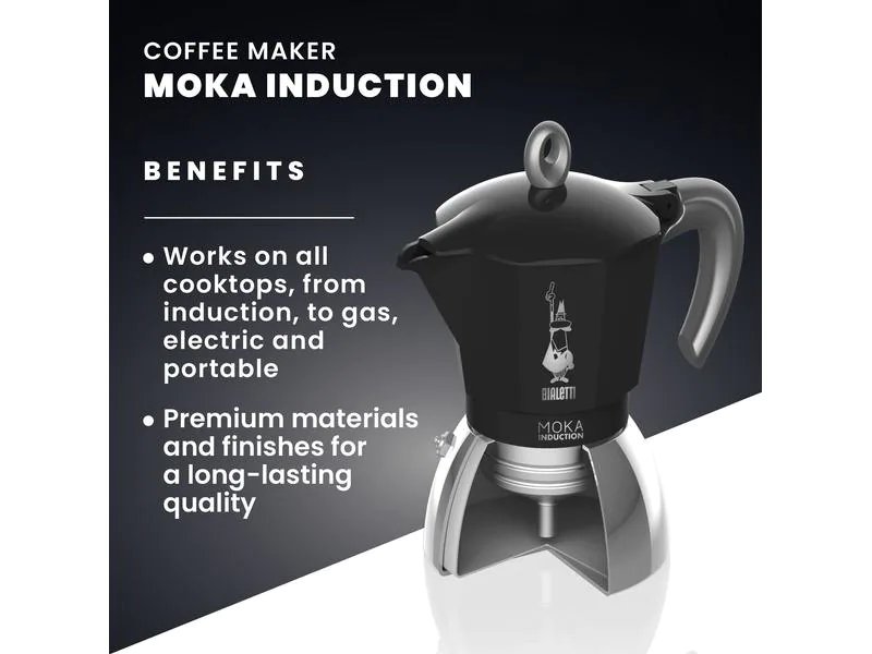 Bialetti Espressokanne New Moka Induktion 6 Tassen, Schwarz