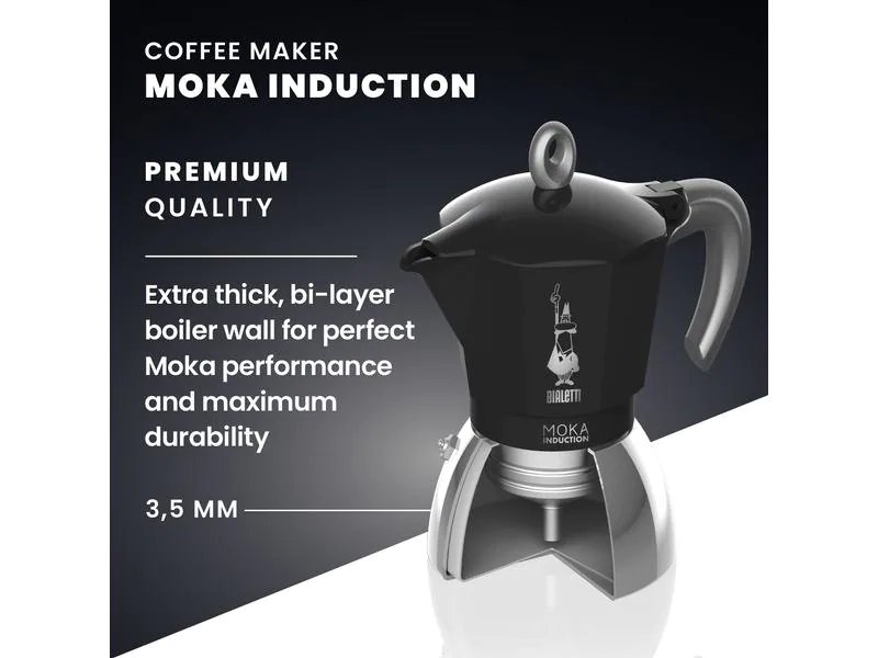 Bialetti Espressokanne New Moka Induktion 6 Tassen, Schwarz
