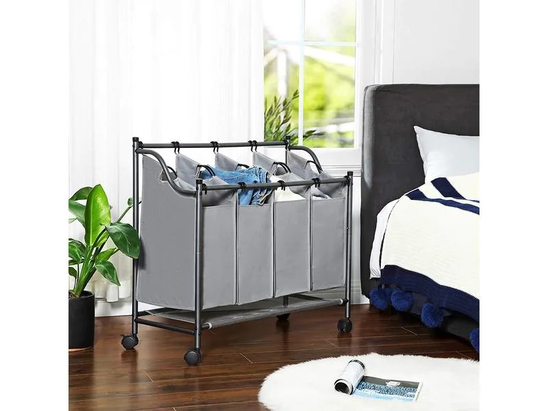 Songmics Wäschesammler mit 4 Fächern 120 l, Grau/Anthrazit