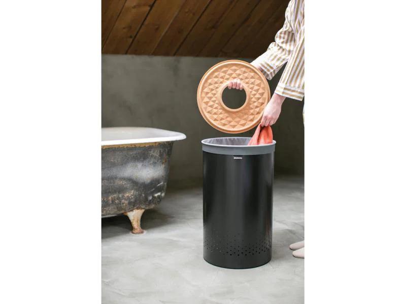 Brabantia Wäschesammler mit Korkdeckel, 60 Liter, Schwarz