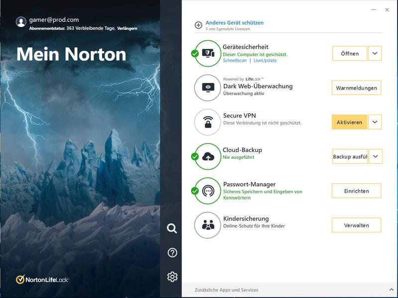 Norton Norton 360 for Gamers ESD, Vollversion, 3 PC, 1 Jahr