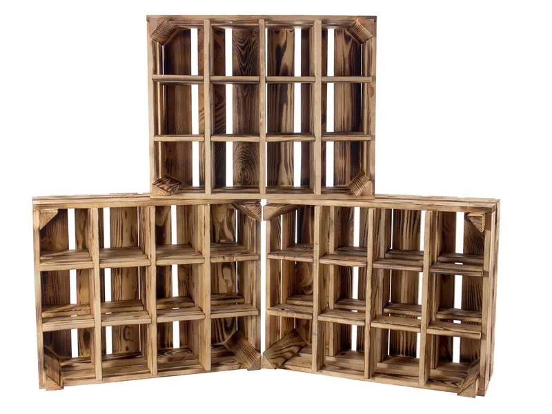 Holz Zollhaus Flaschenregal Vintage für 12 Flaschen, Kiefer geflammt