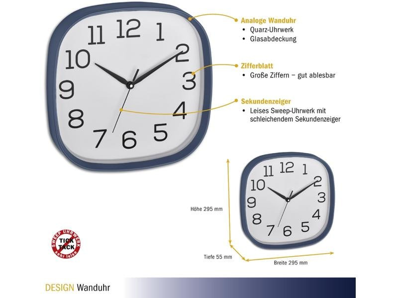 TFA Dostmann Wanduhr mit Sweep-Werk Taubenblau