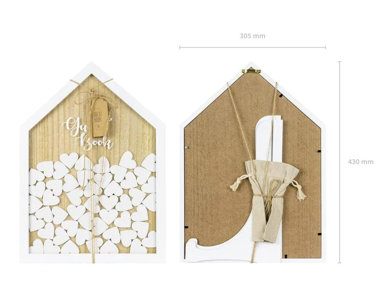 Partydeco Partyaccessoire Haus aus Holz mit 50 Herzen, Weiss/Braun