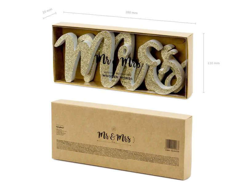 Partydeco Partyaccessoire Holzschrift Mr &amp; Mrs 50 x 10 cm, Gold