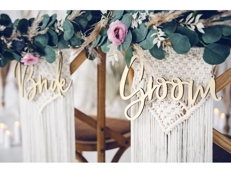 Partydeco Partyaccessoire Stuhlschild Bride Groom Holz 2 Stück, Braun