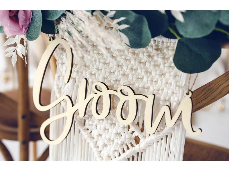 Partydeco Partyaccessoire Stuhlschild Bride Groom Holz 2 Stück, Braun