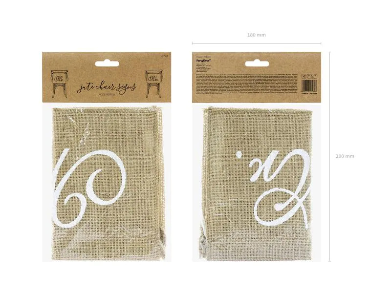 Partydeco Partyaccessoire Stuhlschild Mr Mrs Jute 30 x 21.5 cm, Braun