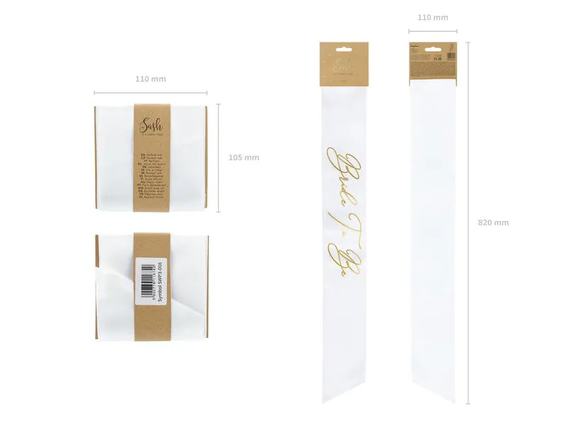 Partydeco Schärpe Bride to be 75 cm, Weiss/Gold
