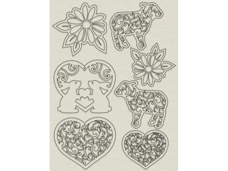 URSUS Osterbastelset Shabby 6 Blatt in 6 Farben, 45 Laserteile