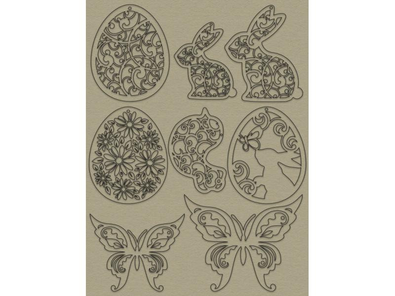 URSUS Osterbastelset Shabby 6 Blatt in 6 Farben, 45 Laserteile