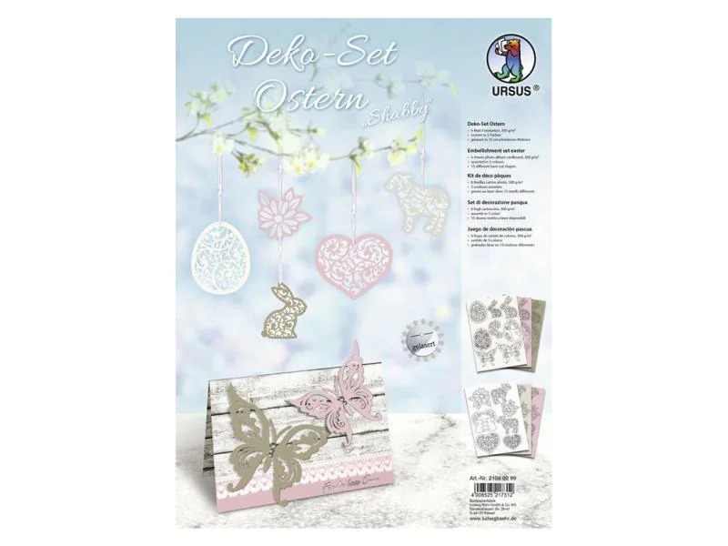 URSUS Osterbastelset Shabby 6 Blatt in 6 Farben, 45 Laserteile