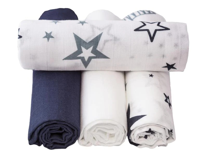 MAKIAN Mulltuch 4-er Set 80 x 80 cm Marine und Weiss Sterne