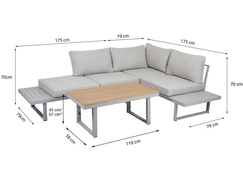 Greemotion Loungeset Aruba, Grau, 3 Sitzplätze