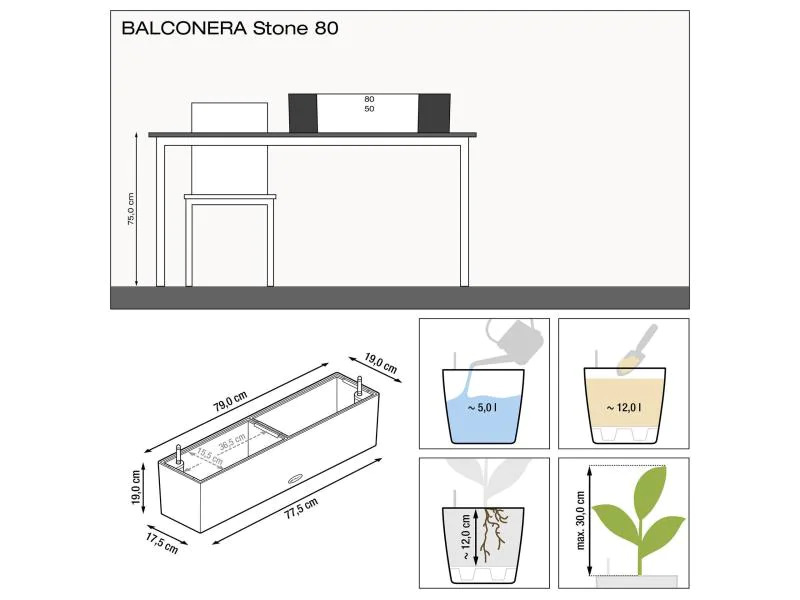Lechuza Blumentopf BALCONERA Stone 80 Beige