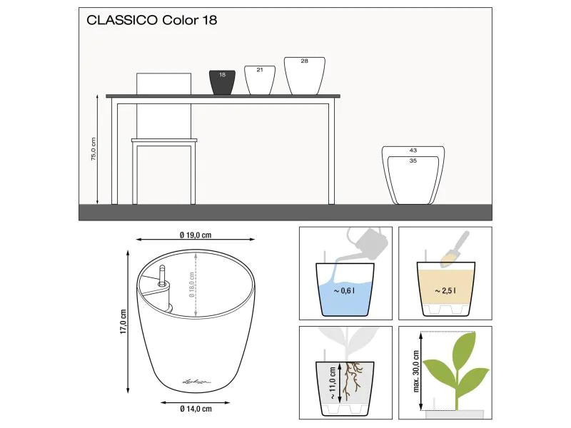 Lechuza Blumentopf CLASSICO Color 18 Schwarz