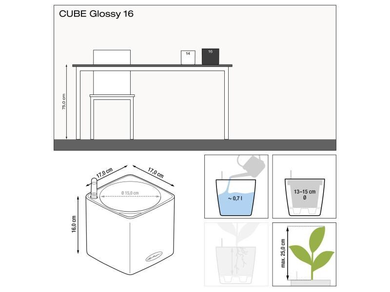 Lechuza Blumentopf CUBE Glossy 16 Weiss glanz