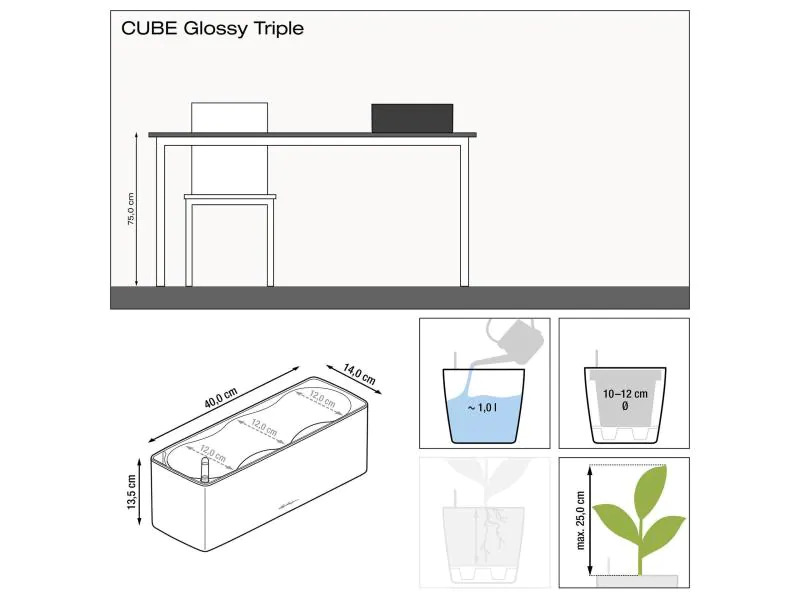 Lechuza Blumentopf CUBE Glossy Triple Weiss glanz