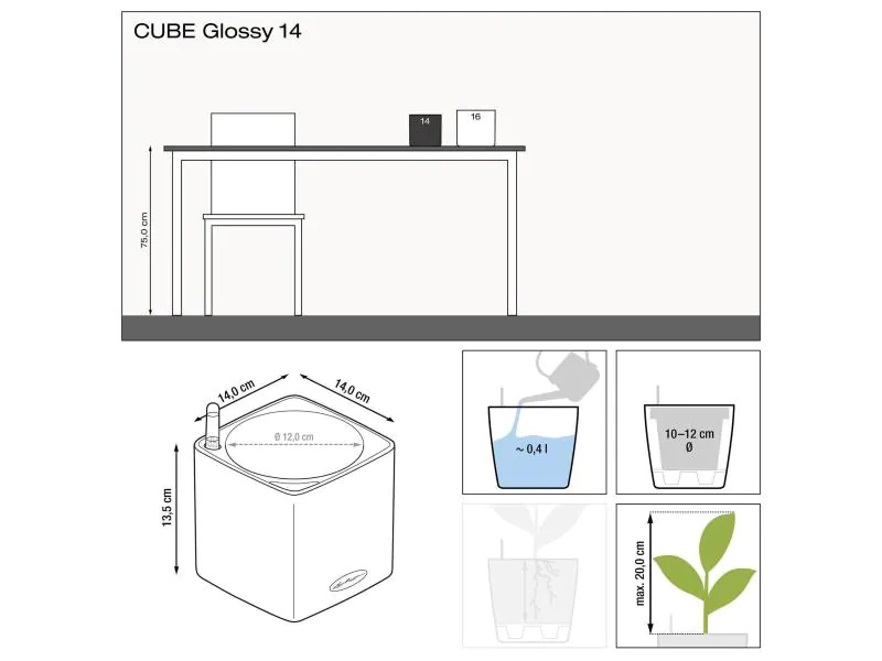 Lechuza Pflanzentopf CUBE Glossy Titanium