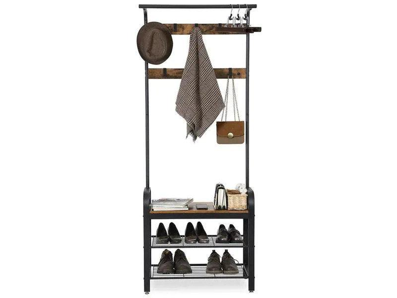 VASAGLE Garderobenständer mit Schuhablage 183 x 72 cm, Dunkelbraun