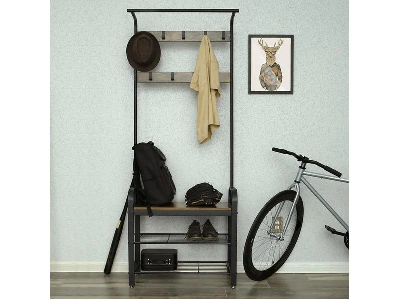 VASAGLE Garderobenständer mit Schuhablage 183 x 72 cm, Dunkelbraun