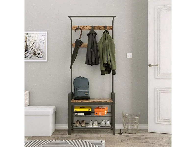 VASAGLE Garderobenständer mit Schuhablage 183 x 72 cm, Dunkelbraun
