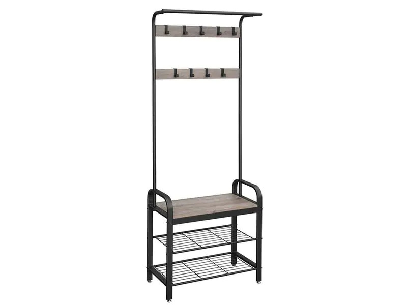 VASAGLE Garderobenständer mit Schuhablage 183 x 72 cm, Graubraun