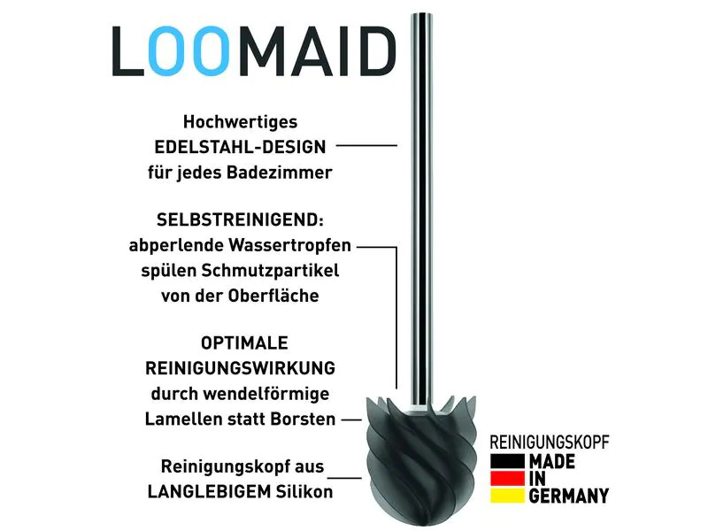 Loomaid Toilettenbürste LOOMAID aus Silikon, Grau, schmutzabweisend