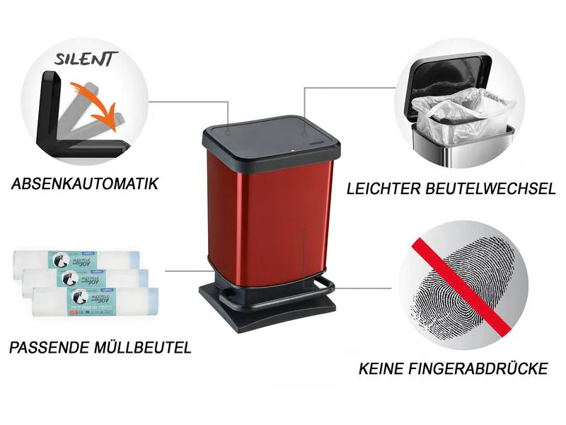 Rotho Treteimer Paso 20 l, Rot metallic