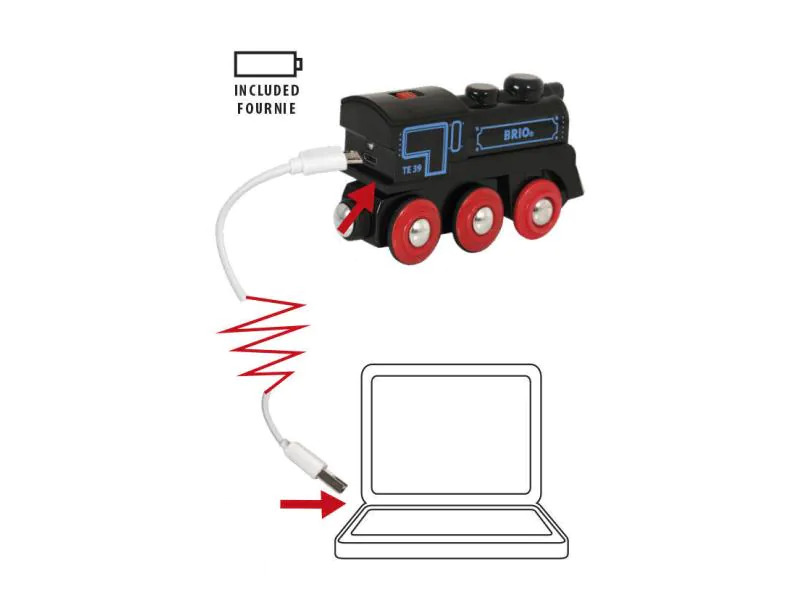 BRIO Eisenbahn Schwarze Akku-Lok mit Mini-USB