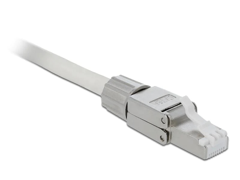 Delock Stecker RJ45 Cat.6A 1 Stück, Grau, geschirmt, werkzeugfrei