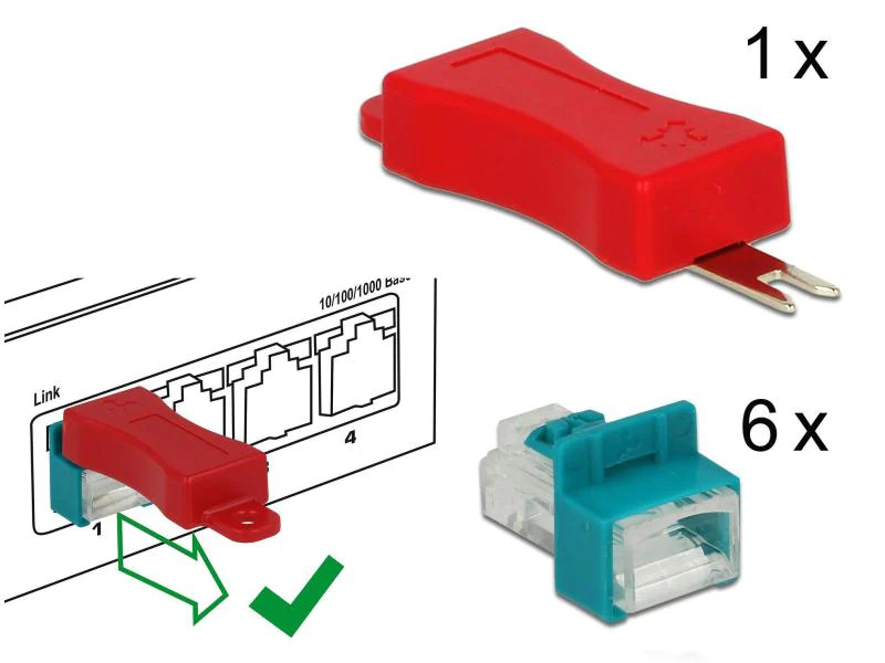 Delock Clip RJ45 Portverriegelung  inkl. Stecker Set 6 Stück