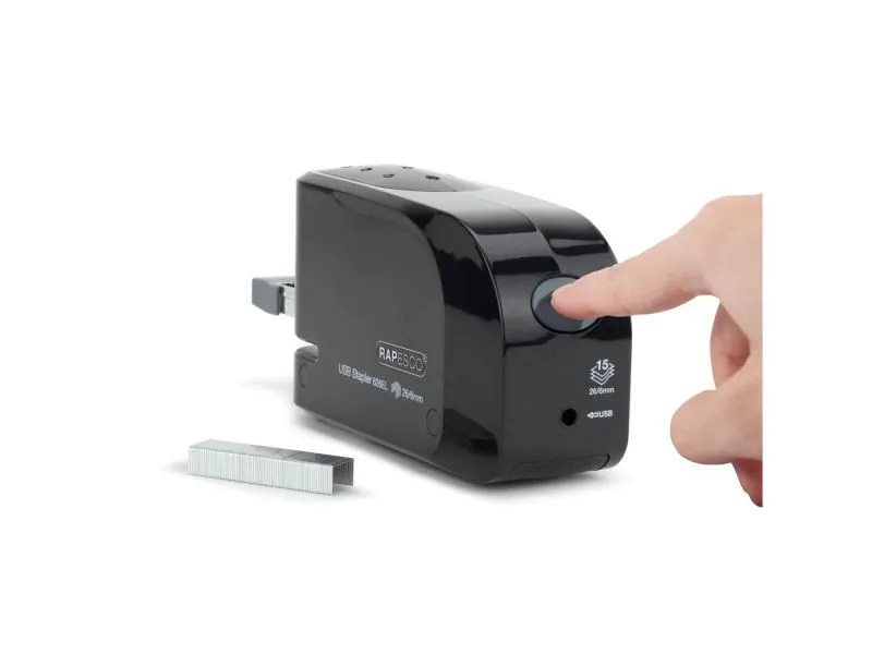 Rapesco Elektrisches Heftgerät 626EL USB/Batterie, Schwarz