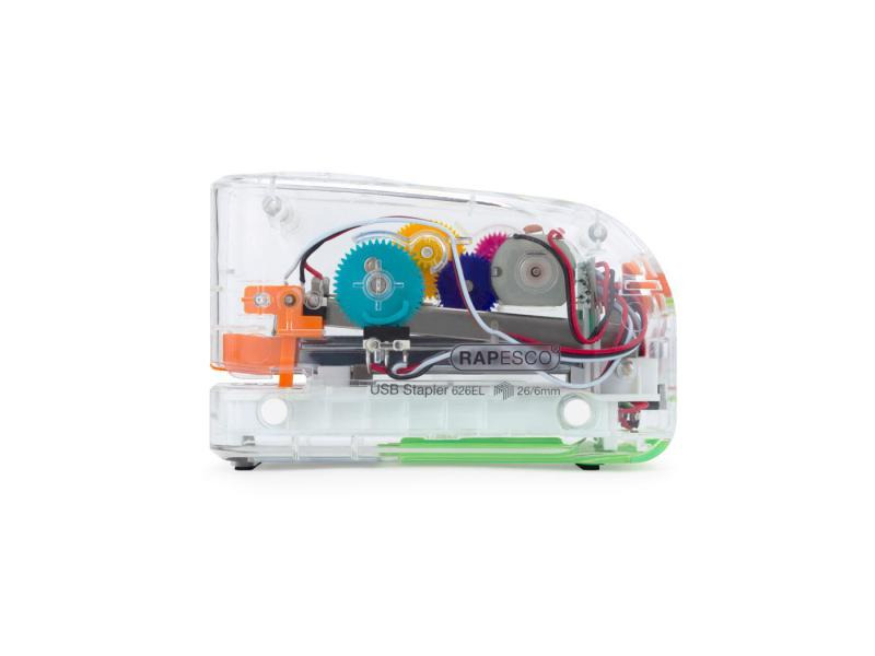 Rapesco Elektrisches Heftgerät 626EL USB/Batterie, Transparent