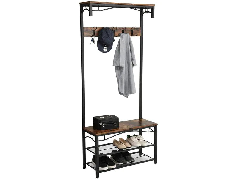 VASAGLE Garderobenständer mit Schuhablagen 178.5 cm, Braun/Schwarz
