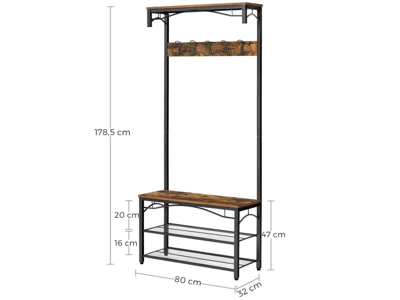 VASAGLE Garderobenständer mit Schuhablagen 178.5 cm, Braun/Schwarz
