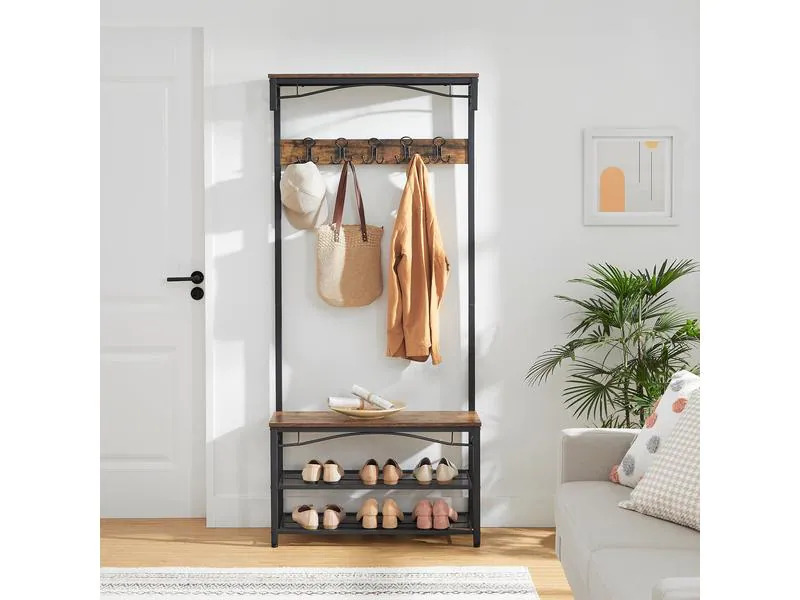 VASAGLE Garderobenständer mit Schuhablagen 178.5 cm, Braun/Schwarz