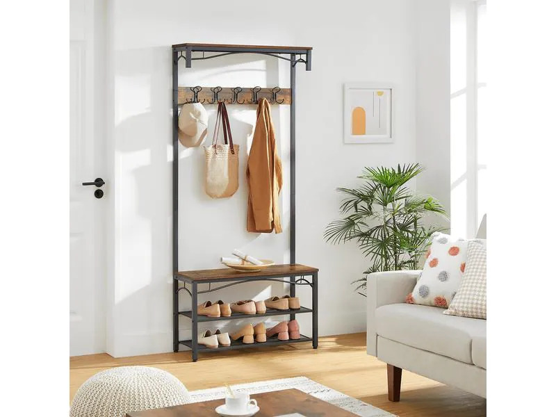 VASAGLE Garderobenständer mit Schuhablagen 178.5 cm, Braun/Schwarz