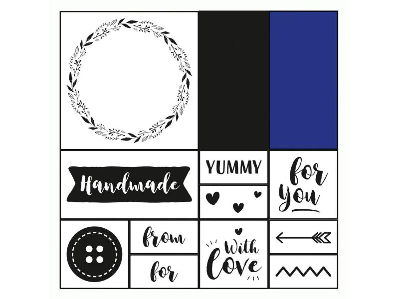 Folia Motivstempel-Set Handmade Schriftzug, Blau/Schwarz