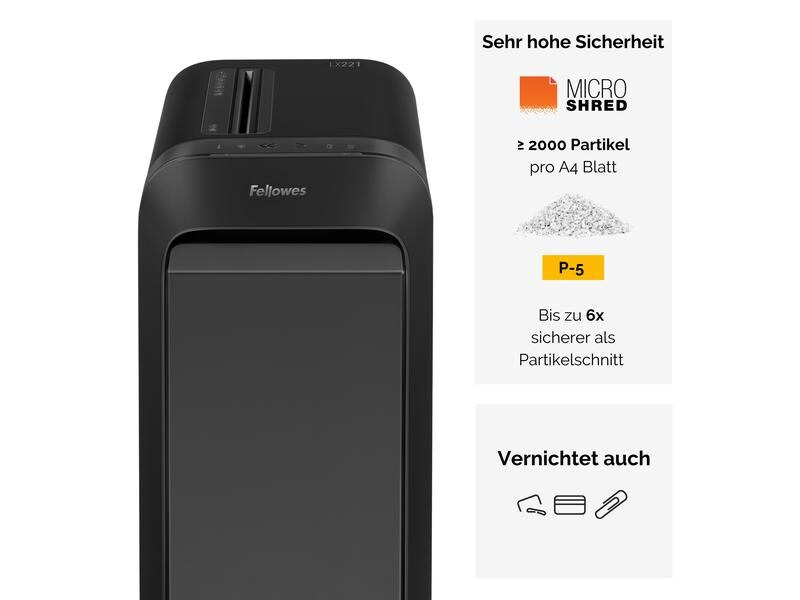 Fellowes Aktenvernichter LX221 P-5, 20 Seiten, Schwarz