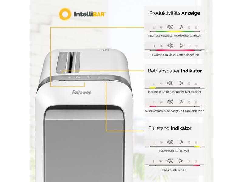 Fellowes Aktenvernichter LX221 P-5, 20 Seiten, Weiss