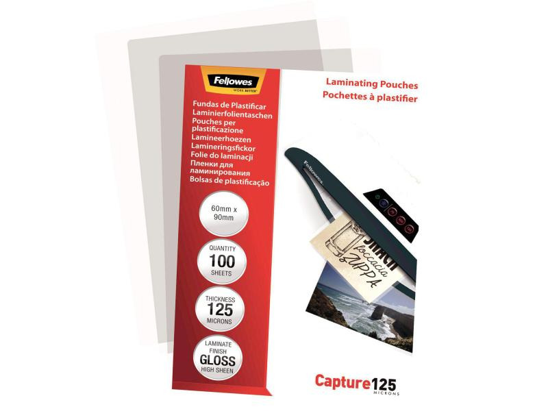 Fellowes Laminierfolie 60 x 90 mm, 125, 100 Stück, Glänzend