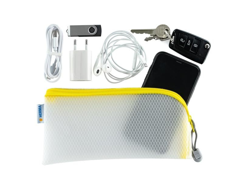 HERMA Etui Mesh Bag 23 x 11 cm, Gelb/Weiss