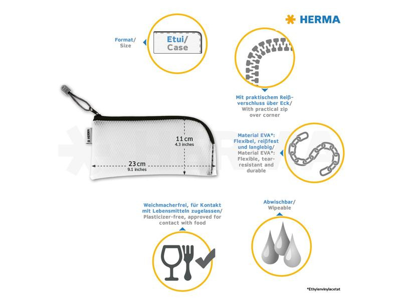 HERMA Etui Mesh Bag 23 x 11 cm, Gelb/Weiss