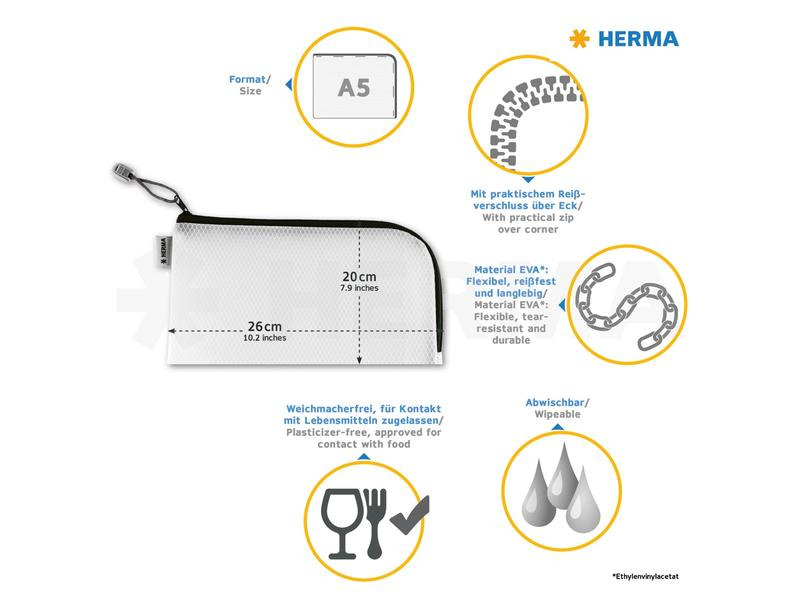 HERMA Etui Mesh Bag 26 x 20 cm, Gelb/Weiss